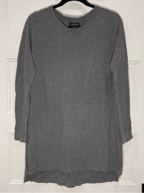 Trouve Sweater Womens Medium Gray Ribbed Tunic Side Zip Cashmere Blend